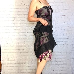 🌞🌞🌞🌞🌞LAUNDRY | Silk floral midi dress, sheer black pink flowers size 6